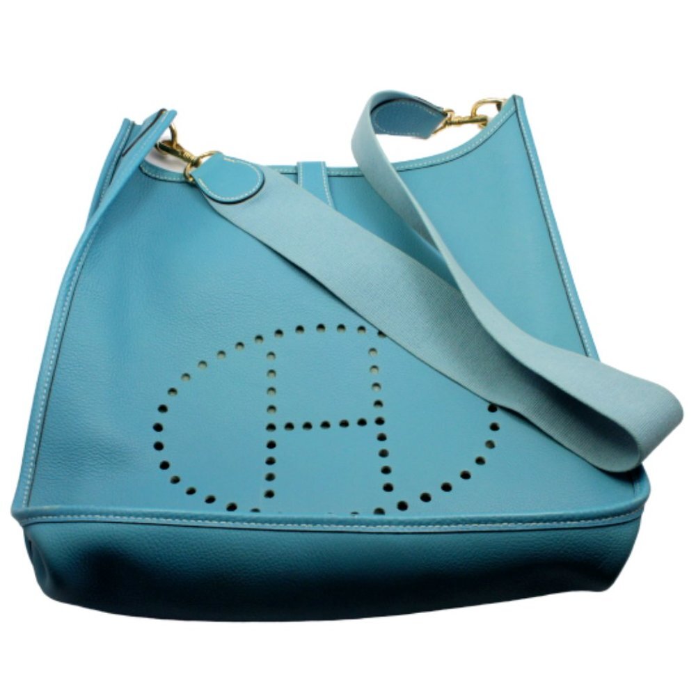 Authentic! Hermes Evelyne Blue Jean Clemence Leather GM Handbag Purse​